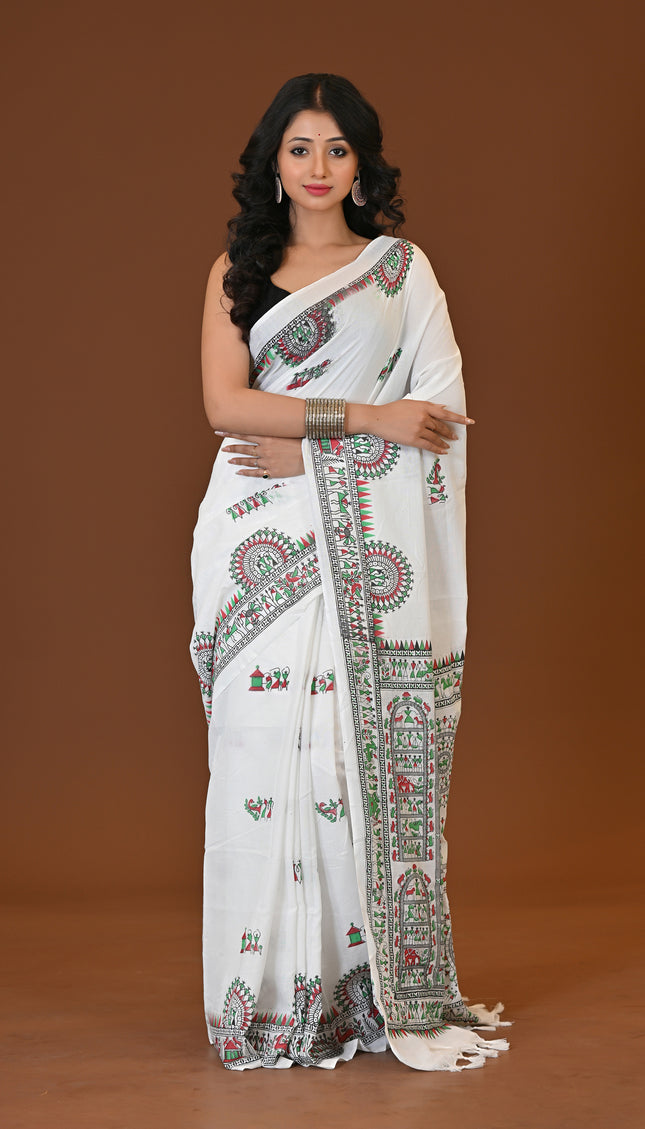 Khadi Madhubani Print Saree