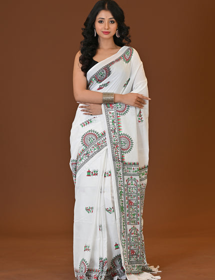 Khadi Madhubani Print Saree