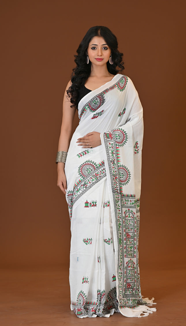 Khadi Madhubani Print Saree