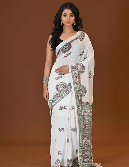 Khadi Madhubani Print Saree