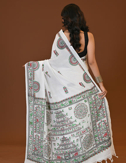Khadi Madhubani Print Saree