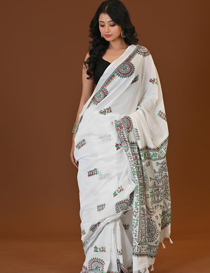 Khadi Madhubani Print Saree