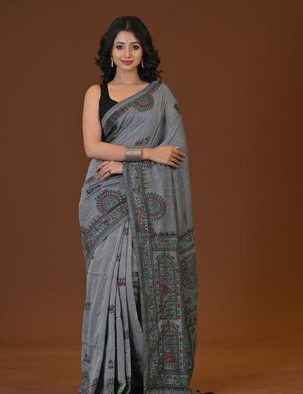 Khadi Madhubani Print Saree