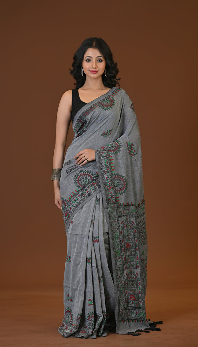 Khadi Madhubani Print Saree