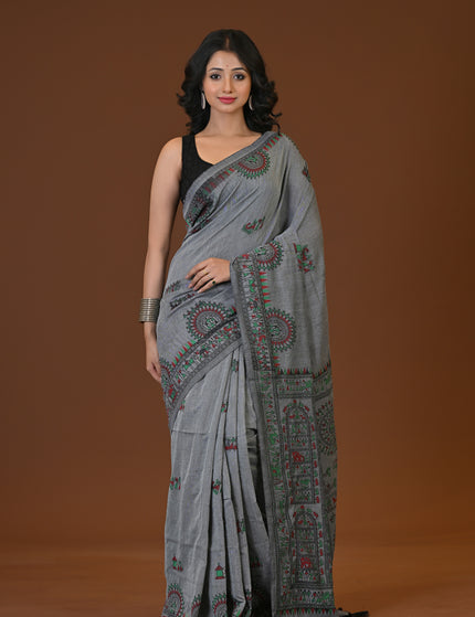Khadi Madhubani Print Saree