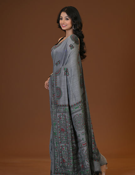 Khadi Madhubani Print Saree