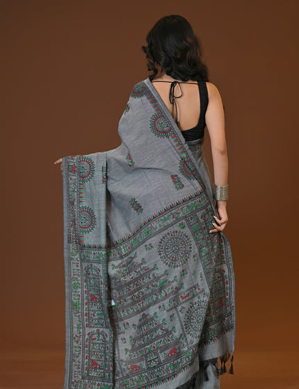 Khadi Madhubani Print Saree