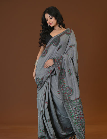 Khadi Madhubani Print Saree