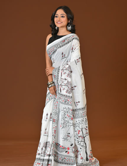 White Khadi Tree Print Daily Wear Saree