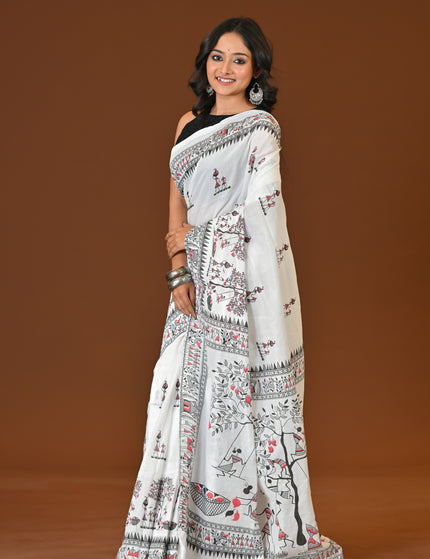 White Khadi Tree Print Daily Wear Saree