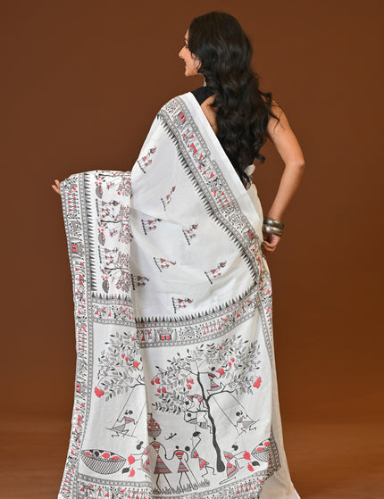 White Khadi Tree Print Daily Wear Saree