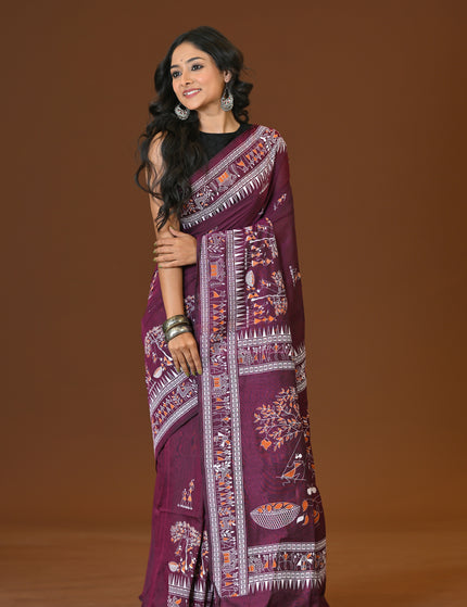 Khadi Tree Print Daily Wear Purple Saree