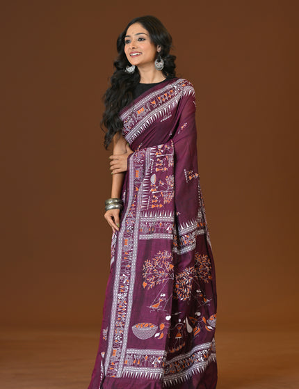 Khadi Tree Print Daily Wear Purple Saree