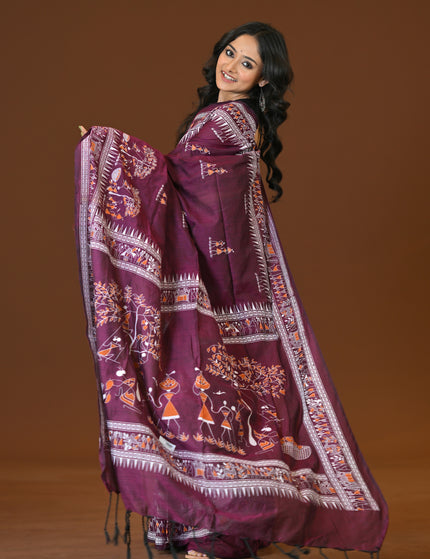 Khadi Tree Print Daily Wear Purple Saree