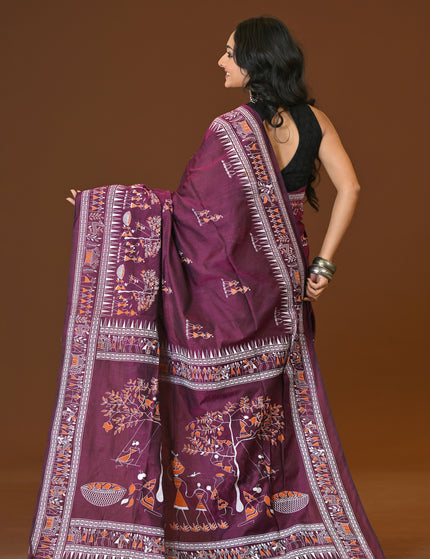 Khadi Tree Print Daily Wear Purple Saree