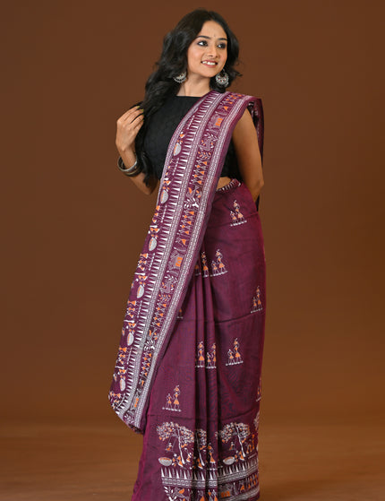 Khadi Tree Print Daily Wear Purple Saree