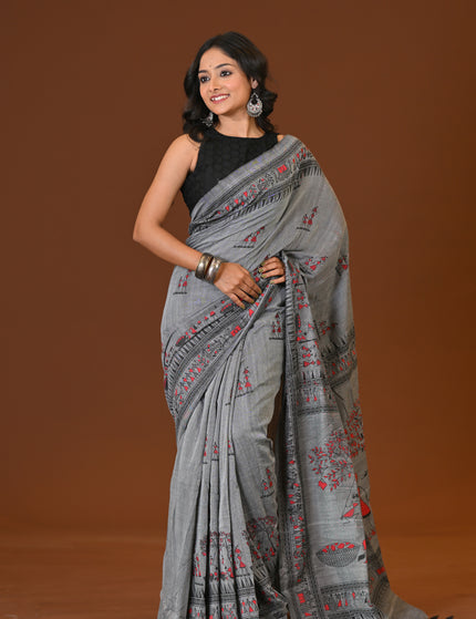 Khadi Tree Print Daily Wear Grey Saree