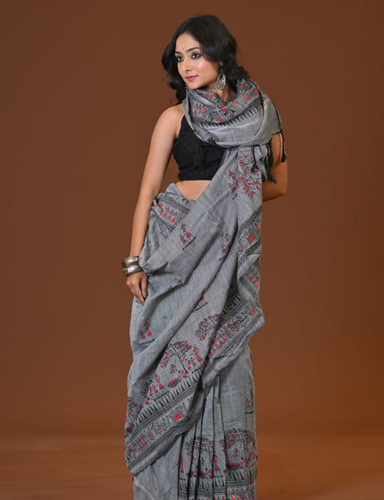 Khadi Tree Print Daily Wear Grey Saree