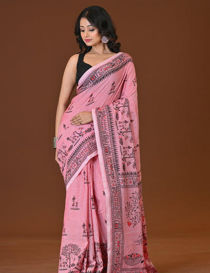 Khadi Tree Print  Daily Wear Light Pink Saree