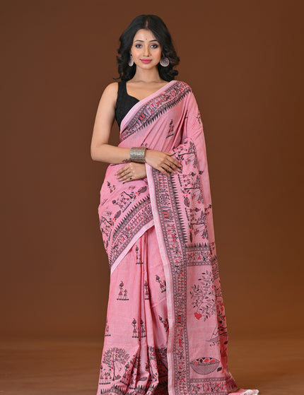 Khadi Tree Print  Daily Wear Light Pink Saree