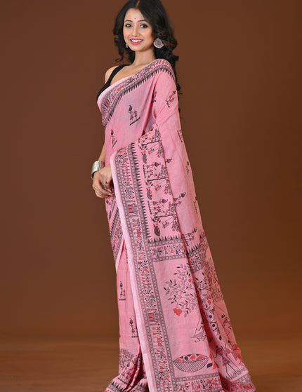Khadi Tree Print  Daily Wear Light Pink Saree