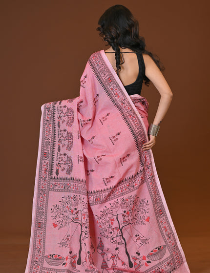 Khadi Tree Print  Daily Wear Light Pink Saree