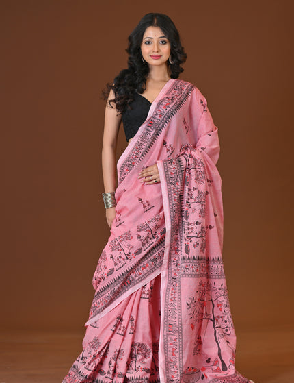 Khadi Tree Print  Daily Wear Light Pink Saree
