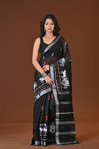 Black Gorur Gari Handloom Saree With Folk Print