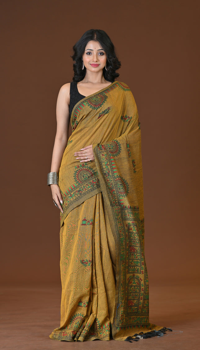 Khadi Madhubani Print Saree