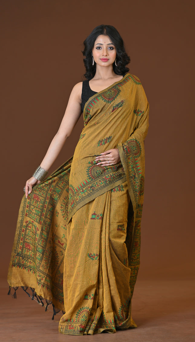 Khadi Madhubani Print Saree