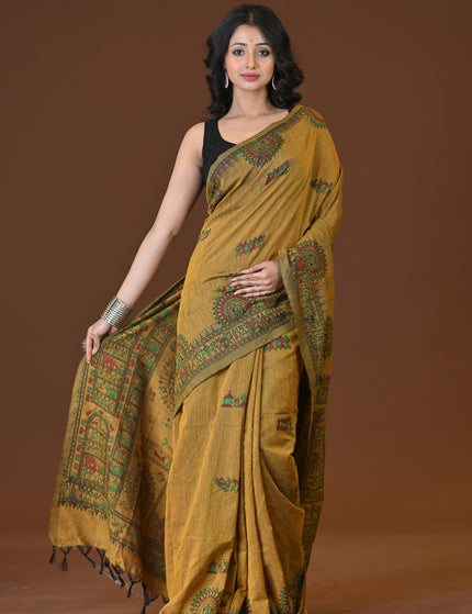 Khadi Madhubani Print Saree
