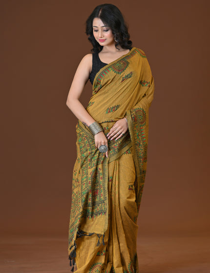 Khadi Madhubani Print Saree
