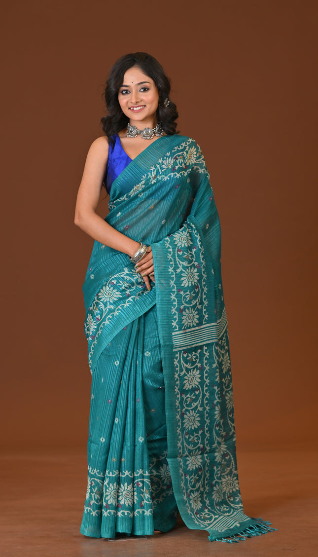 Kota Jamdani Teal Lightweight Saree