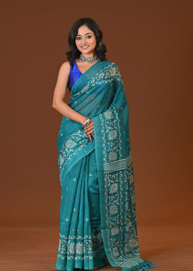 Kota Jamdani Teal Lightweight Saree