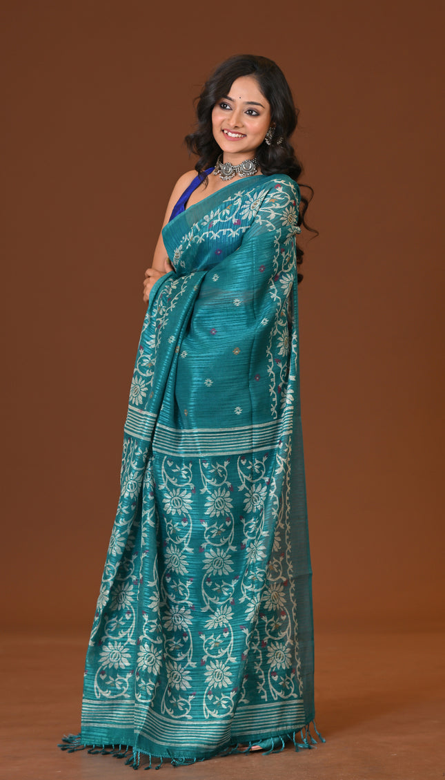 Kota Jamdani Teal Lightweight Saree