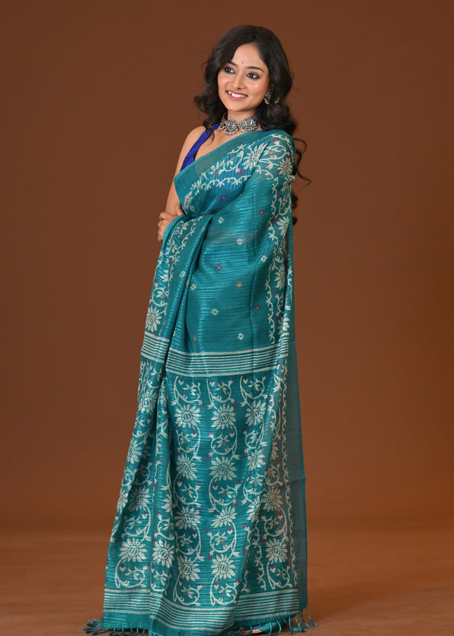 Kota Jamdani Teal Lightweight Saree
