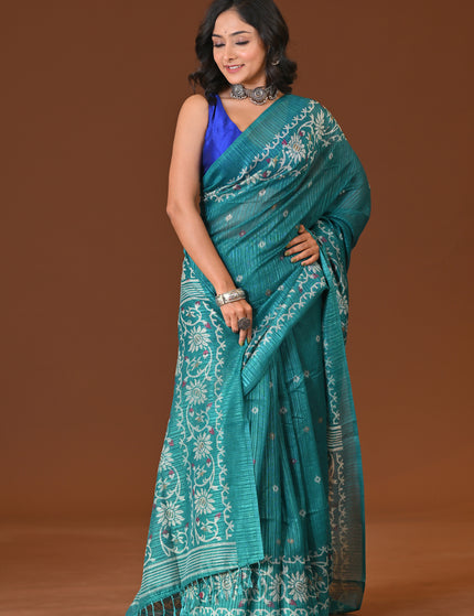 Kota Jamdani Teal Lightweight Saree