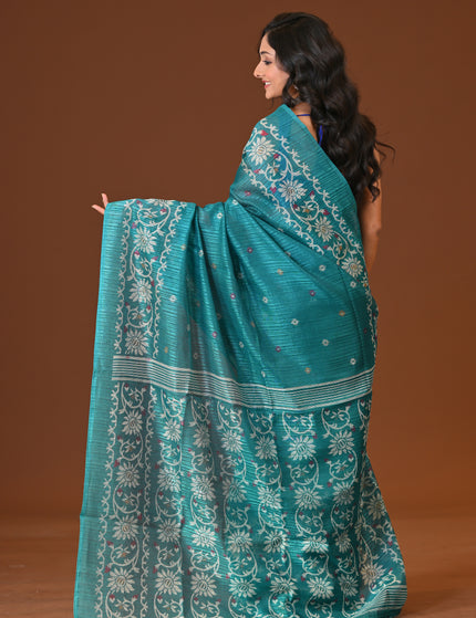 Kota Jamdani Teal Lightweight Saree