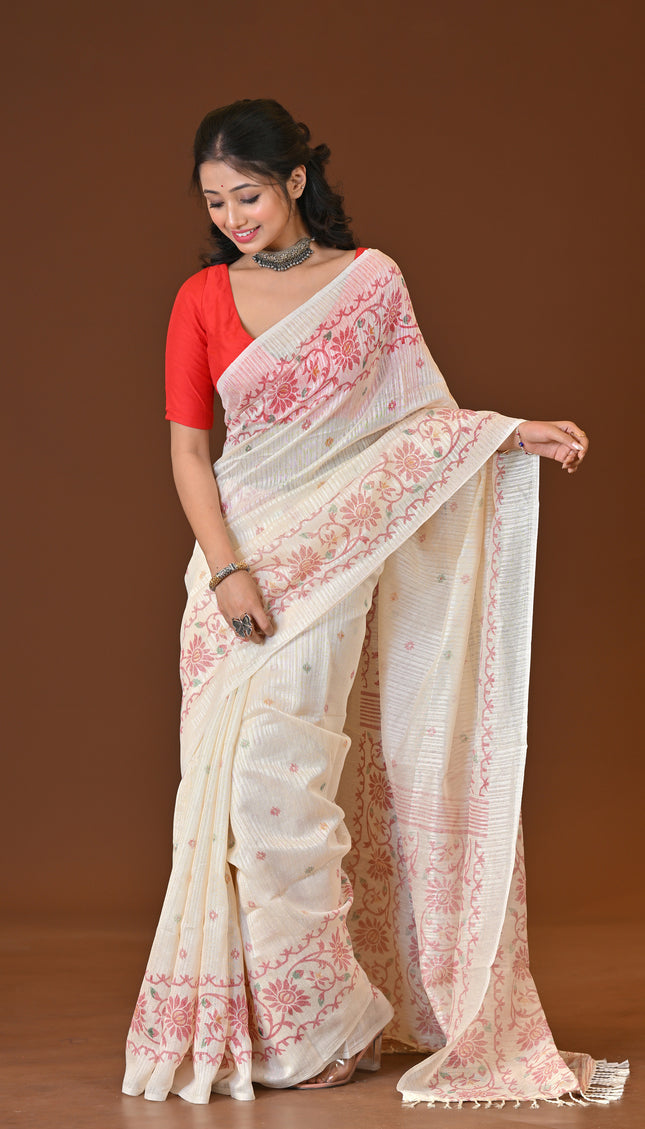 Kota Jamdani White Lightweight Saree