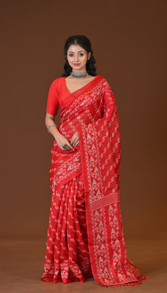 Kota Jamdani Red Lightweight Saree