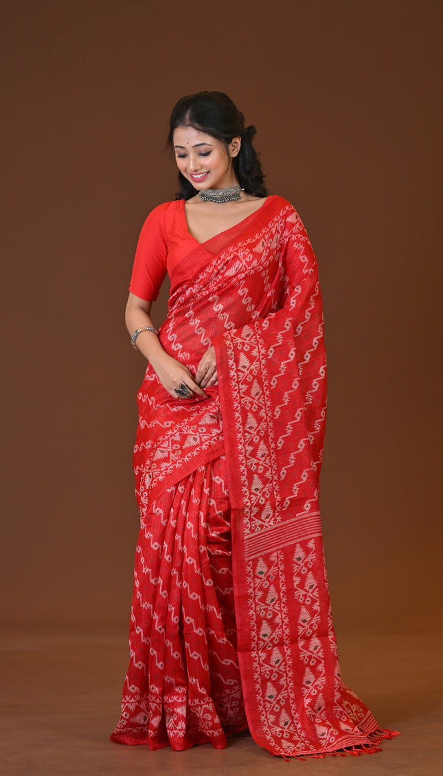 Kota Jamdani Red Lightweight Saree