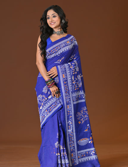 Khadi Tree Print Daily Wear Blue Saree
