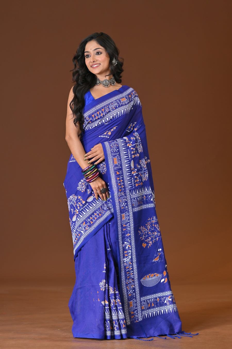 Khadi Tree Print Daily Wear Blue Saree