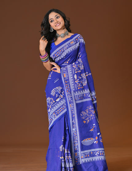 Khadi Tree Print Daily Wear Blue Saree