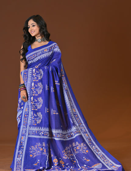 Khadi Tree Print Daily Wear Blue Saree