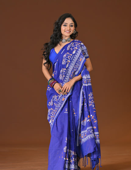 Khadi Tree Print Daily Wear Blue Saree