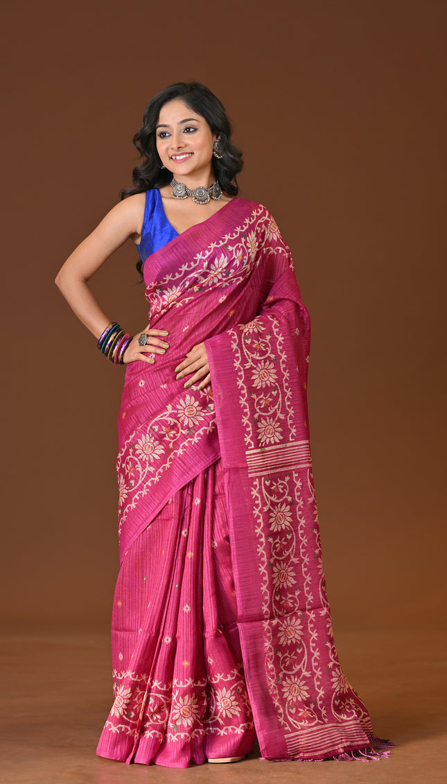 Kota Jamdani Pink Lightweight Saree
