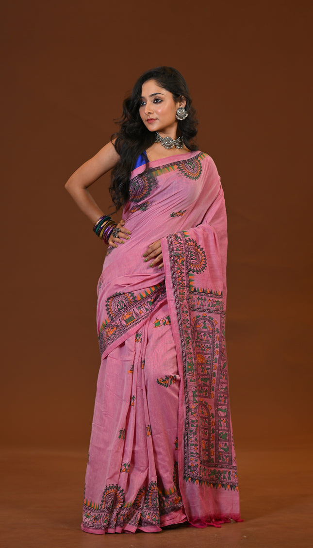 Khadi Madhubani Print Saree
