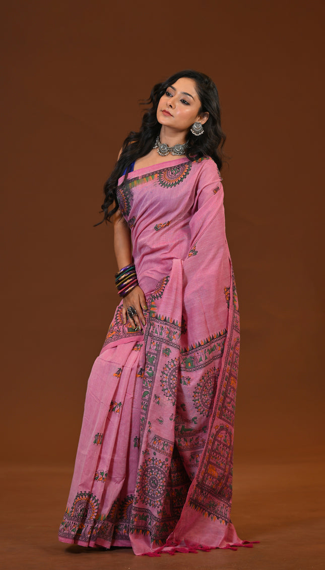 Khadi Madhubani Print Saree