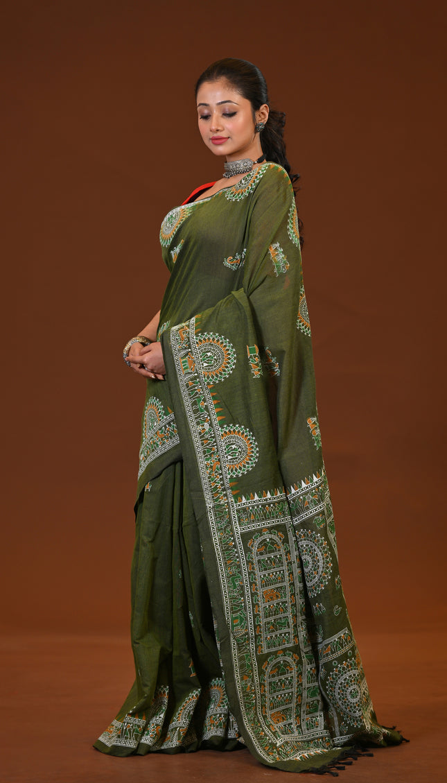 Khadi Madhubani Print Saree